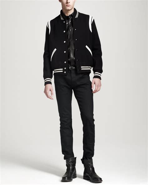 yves saint laurent leather jacket|saint laurent varsity jacket.